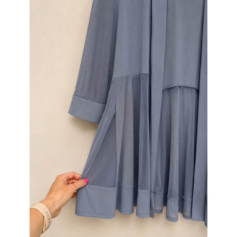 R&M Richards Grey Blue Sheer Mesh Lightweight Open Jacket Size 14 Cardigan Top - Picture 3 of 3